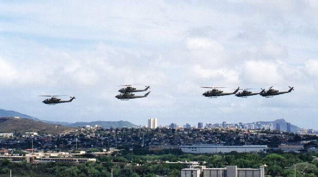 Image: Six AH-1Fs flying over Honolulu